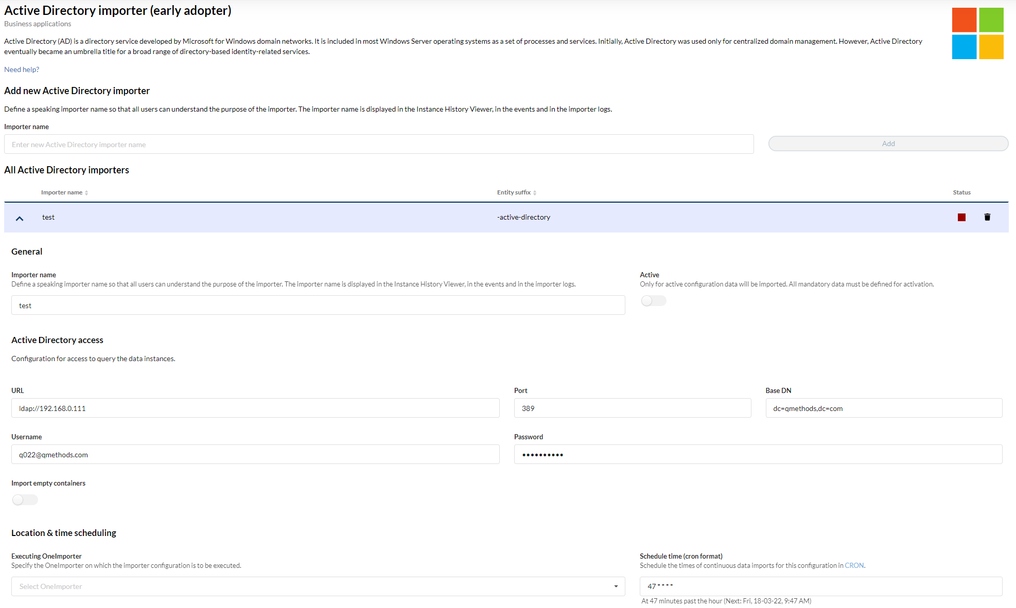 Versio.io Active Directory importer configuration