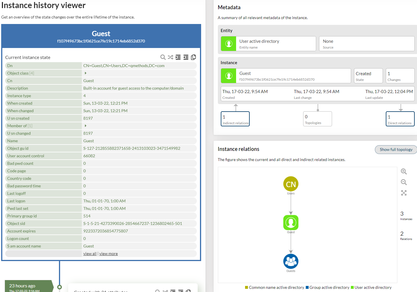 Versio.io Active Directory instance overview