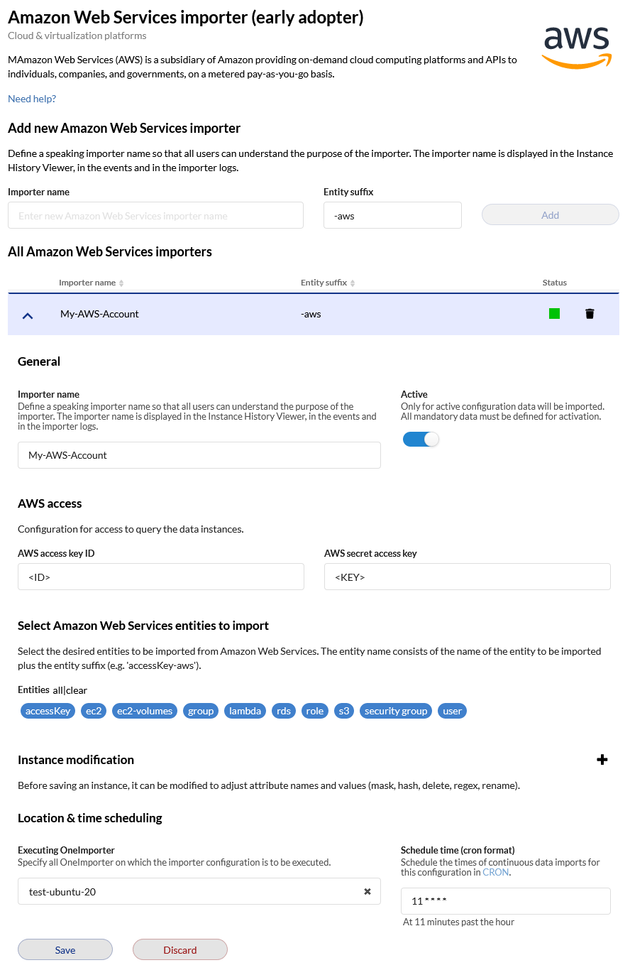 Versio.io Amazon Web Services importer configuration