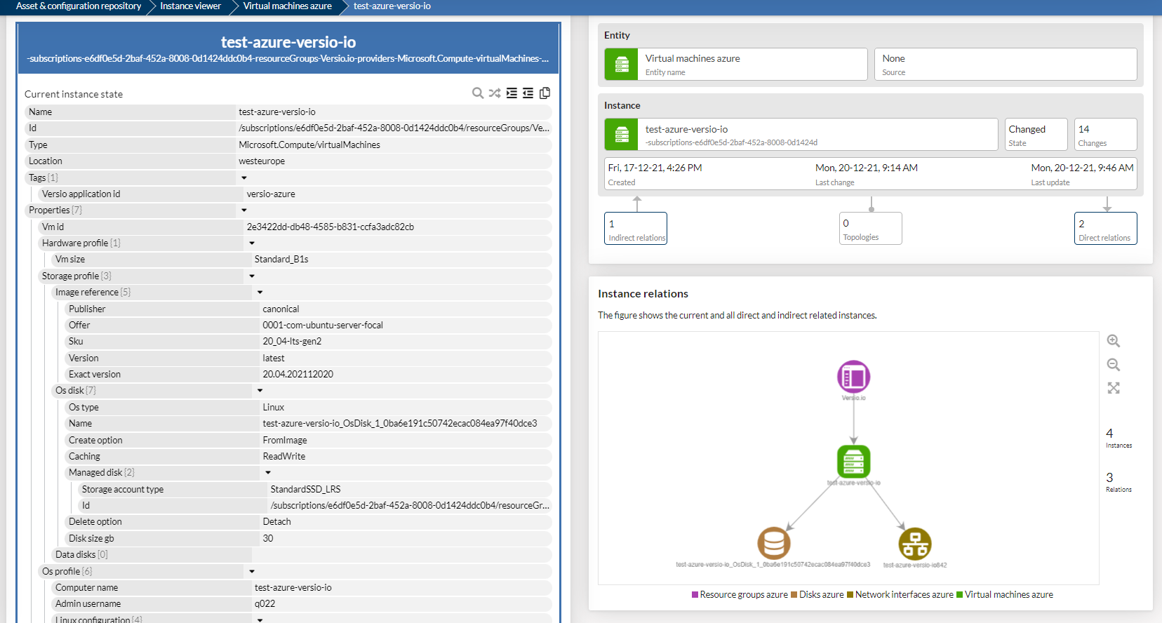 Versio.io Azure instance overview