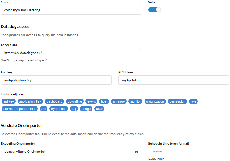 Versio.io Datadog importer configuration