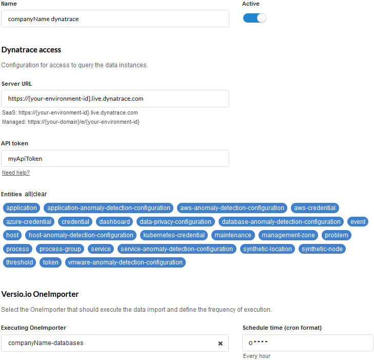 Versio.io Dynatrace importer configuration