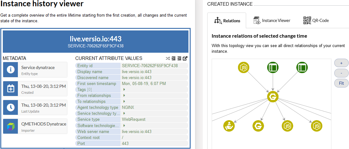 Versio.io Dynatrace instance overview