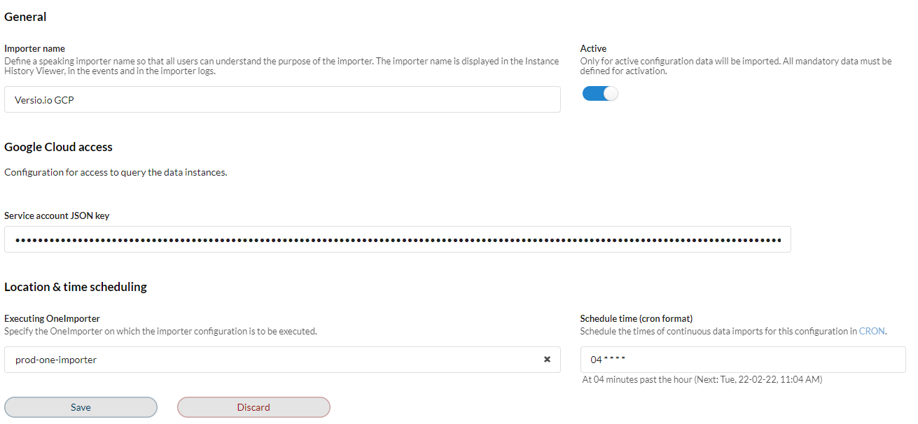 Versio.io Google Cloud importer configuration