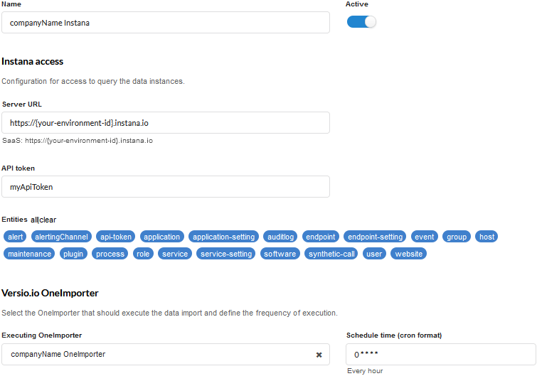 Versio.io Instana importer configuration