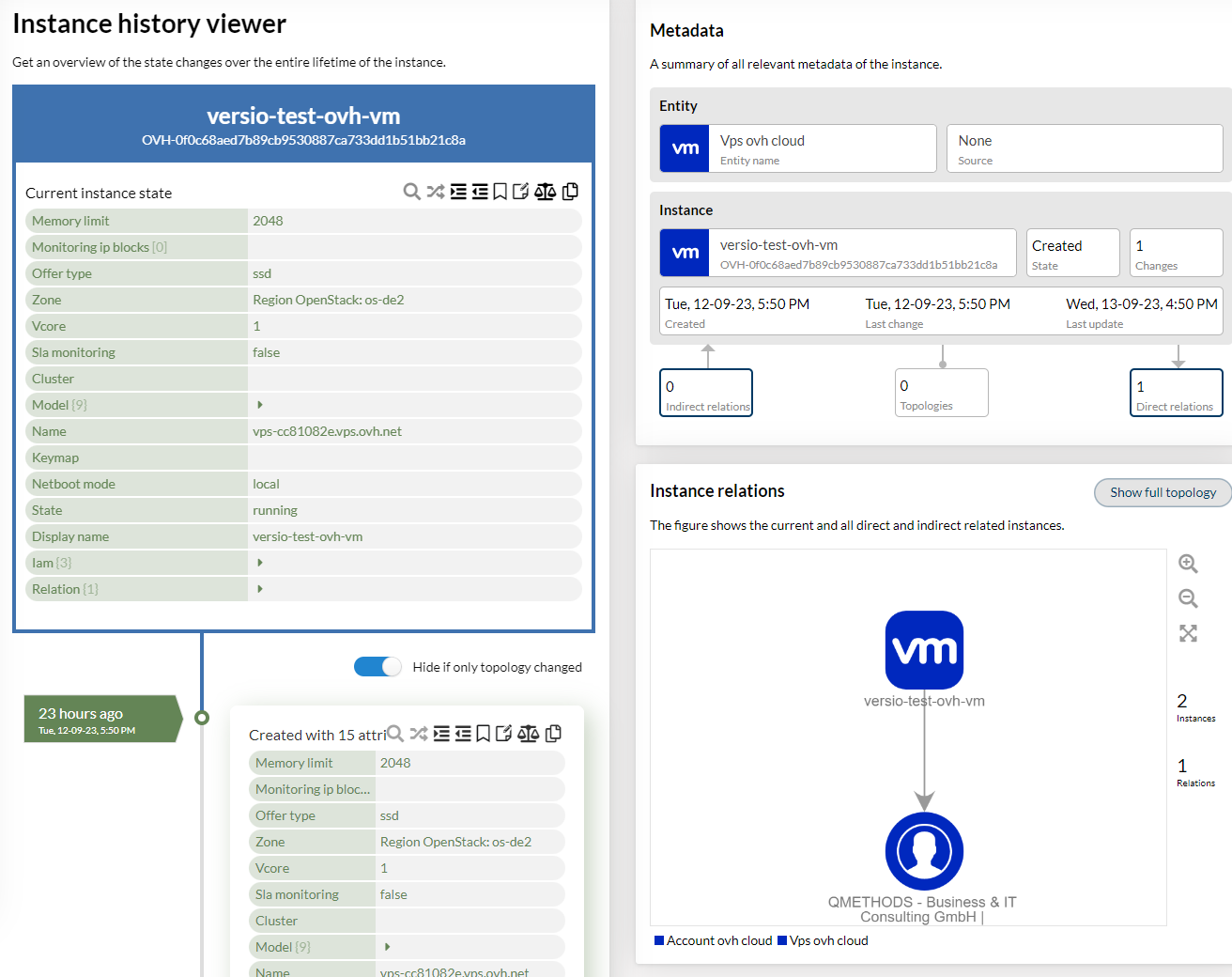 Versio.io OVHcloud instance overview