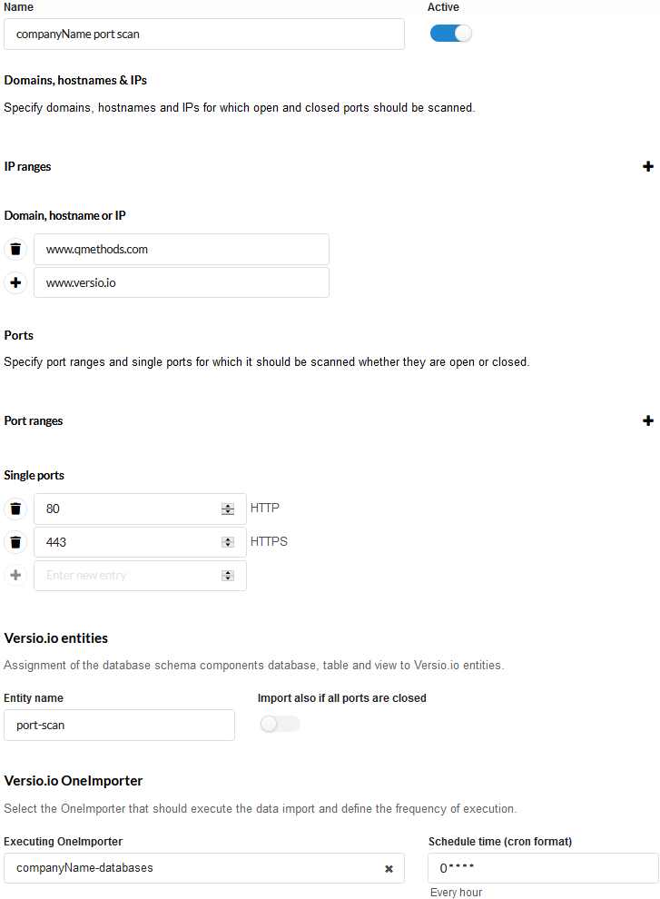 Versio.io port scan configuration