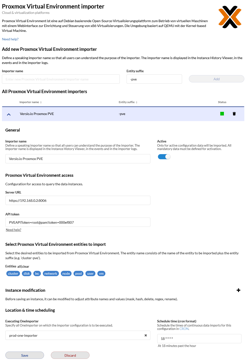 Versio.io Proxmox importer configuration