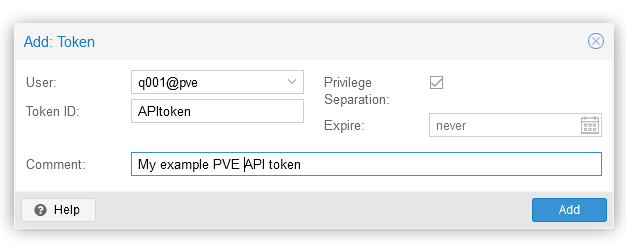 Proxomox API Token creation