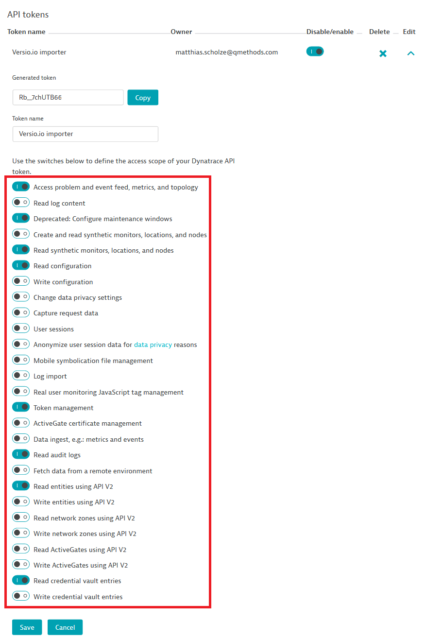 Configure a Dynatrace API Token for Versio.io integration