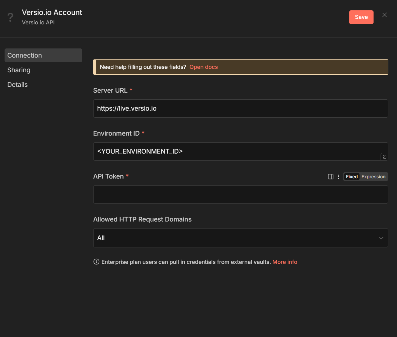 n8n credentials window
