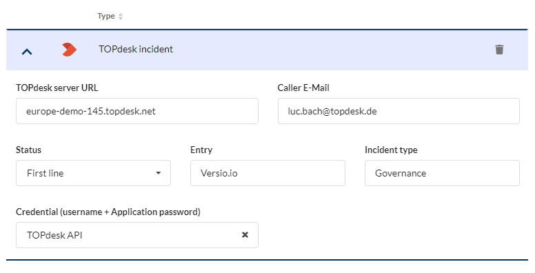 Versio.io TOPdesk integration configuration