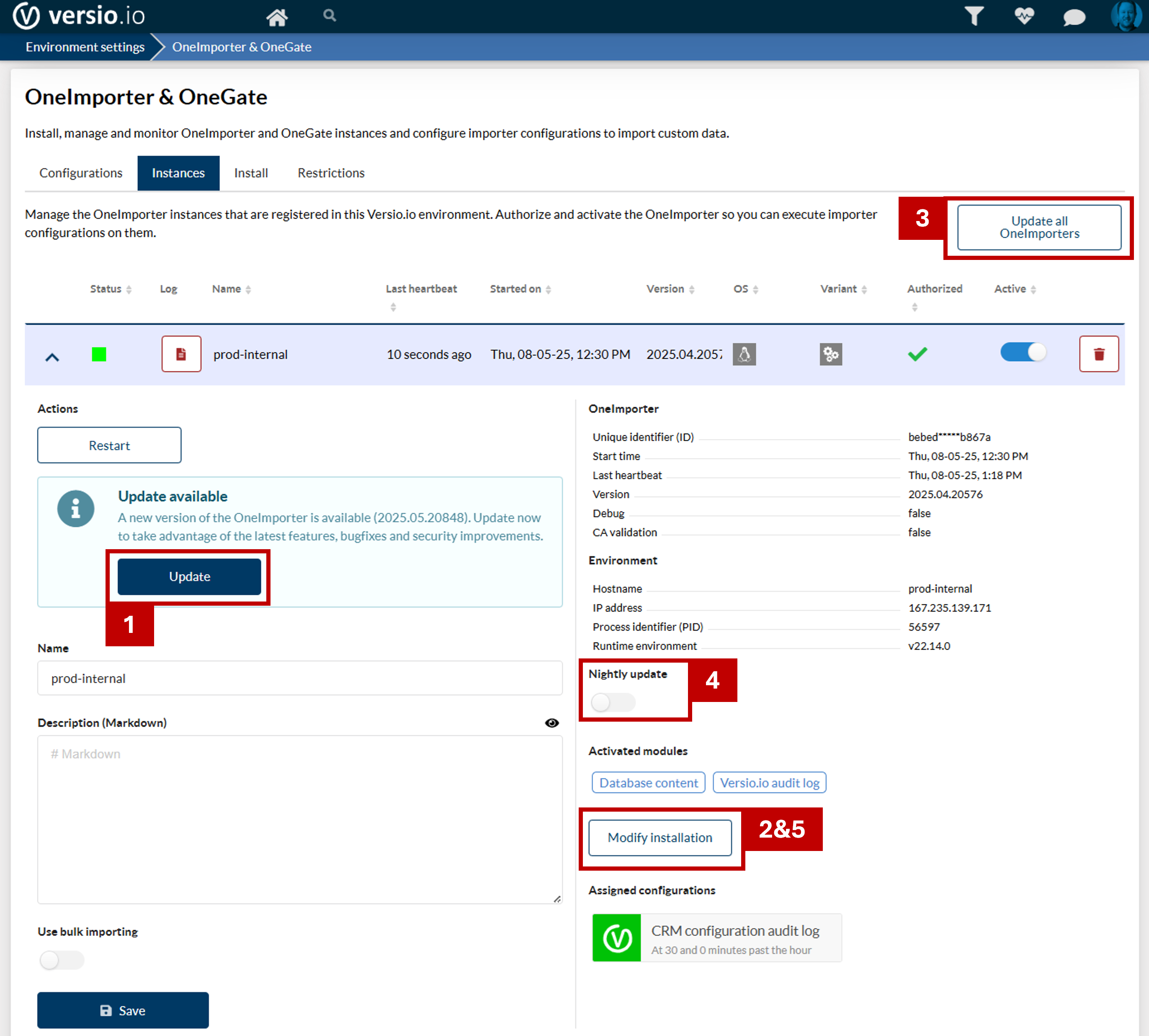 Variants for updating the software of OneImporter and OneGate