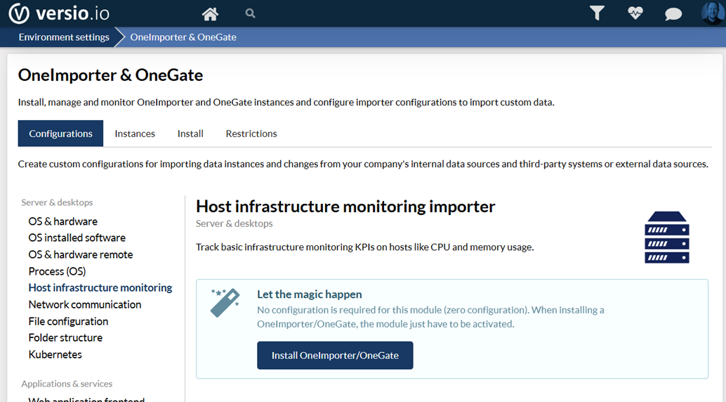 Host infrastructure monitoring configuration