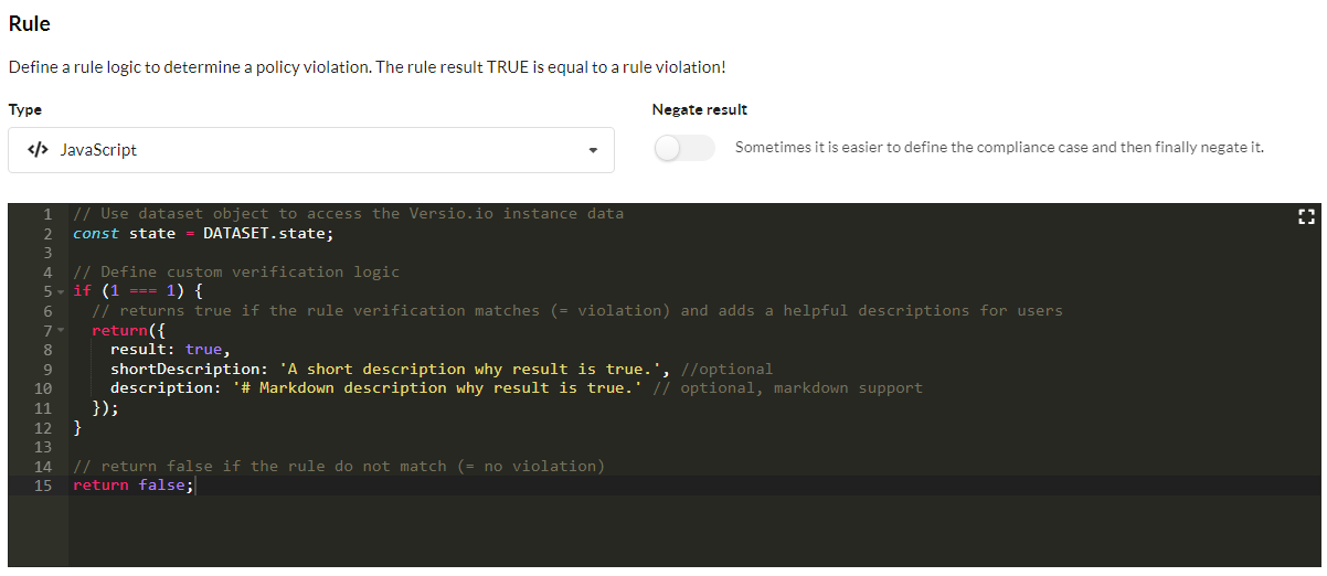 Policy rule JavaScript