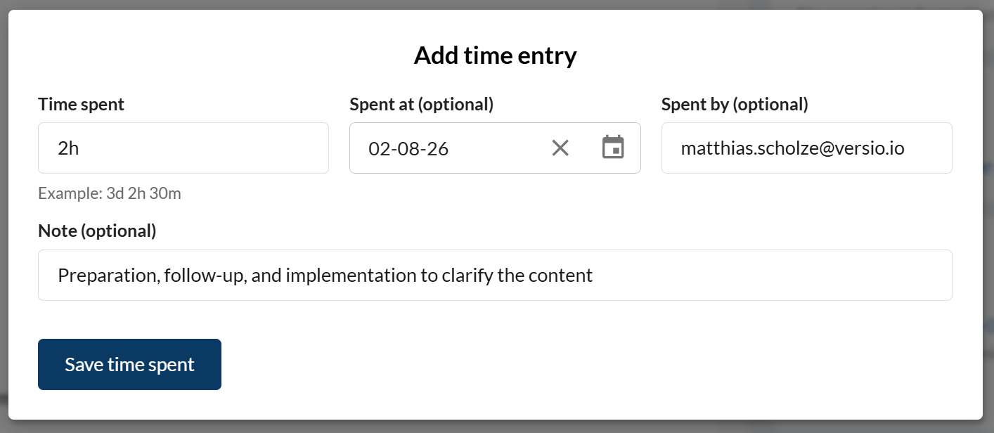 Add a time tracking entry
